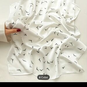 New Elegant White and Black Silk Scarf